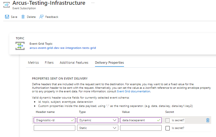 Azure Event Grid custom delivery properties